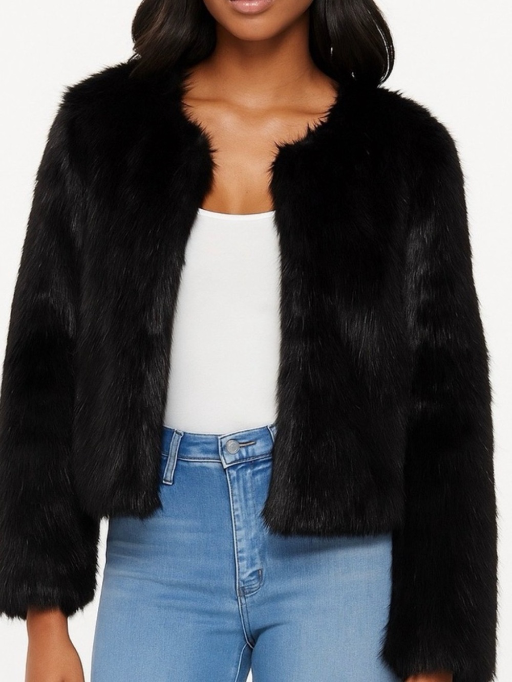 Banana Republic Faux Fur Jacket, Black, XS